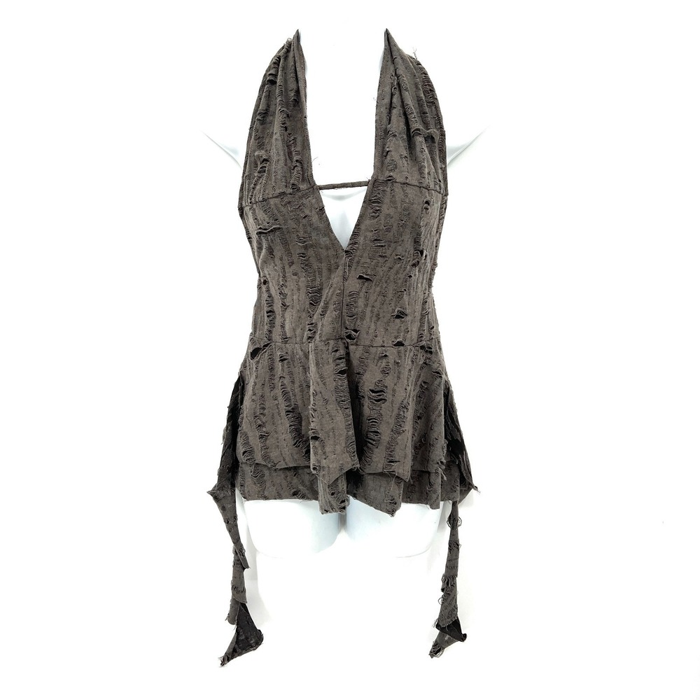 Shredded Backless Halter micro Mini Dress tunic top y2k Wasteland fairy grunge S